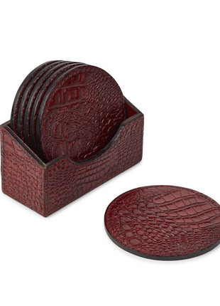 Croco Coaster | 6 stk. | Kalvelæder | D10 cm Rød