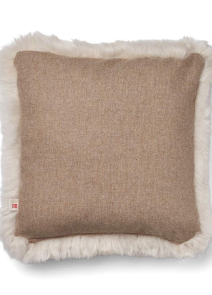 Lammeskindspude | Langhåret | 52x52 cm Beige/Linned